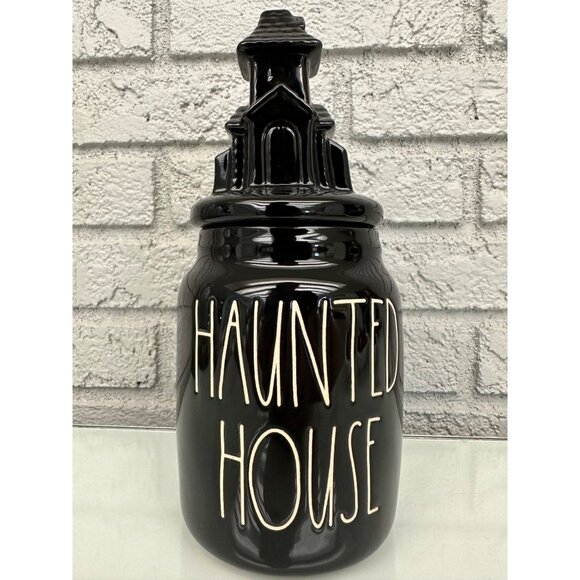 Rae Dunn Halloween "HAUNTED HOUSE" Black Canister House With Lid Topper - Picture 1 of 4